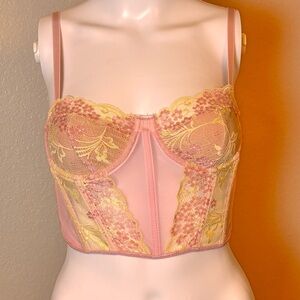 SHEIN Pink and Ivory Lace Bustier Top Sz S